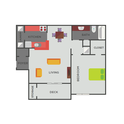 Floor plan for 1 bed, 1 bath, 732 sqft